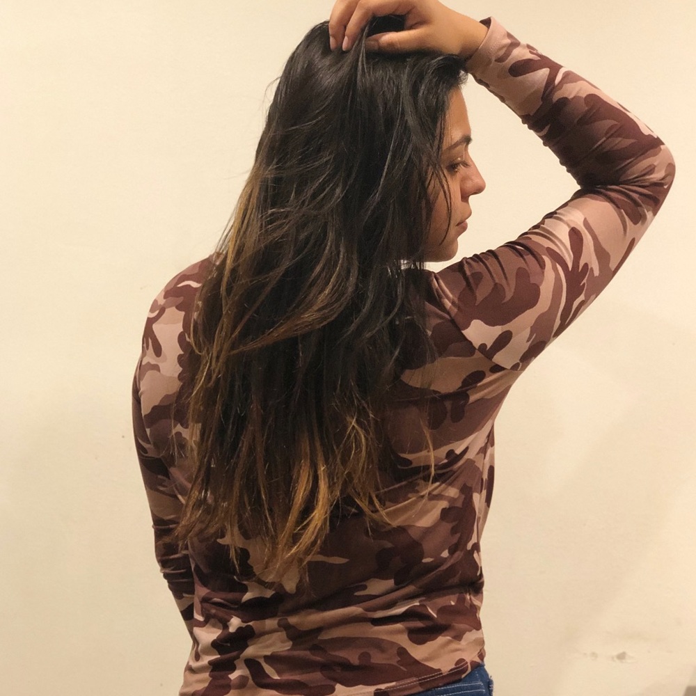 Brown camouflaged long sleeve shirt